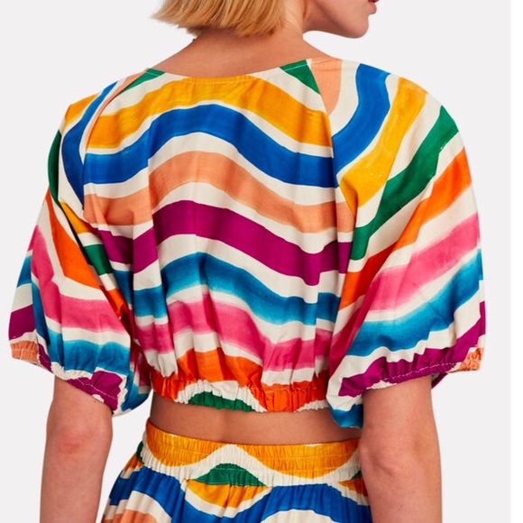 NWOT FARM Rio Dancing Stripes Cotton Crop Top size XS - Picture 2 of 10